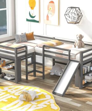 L-shape loft bed with slide WF286183-84