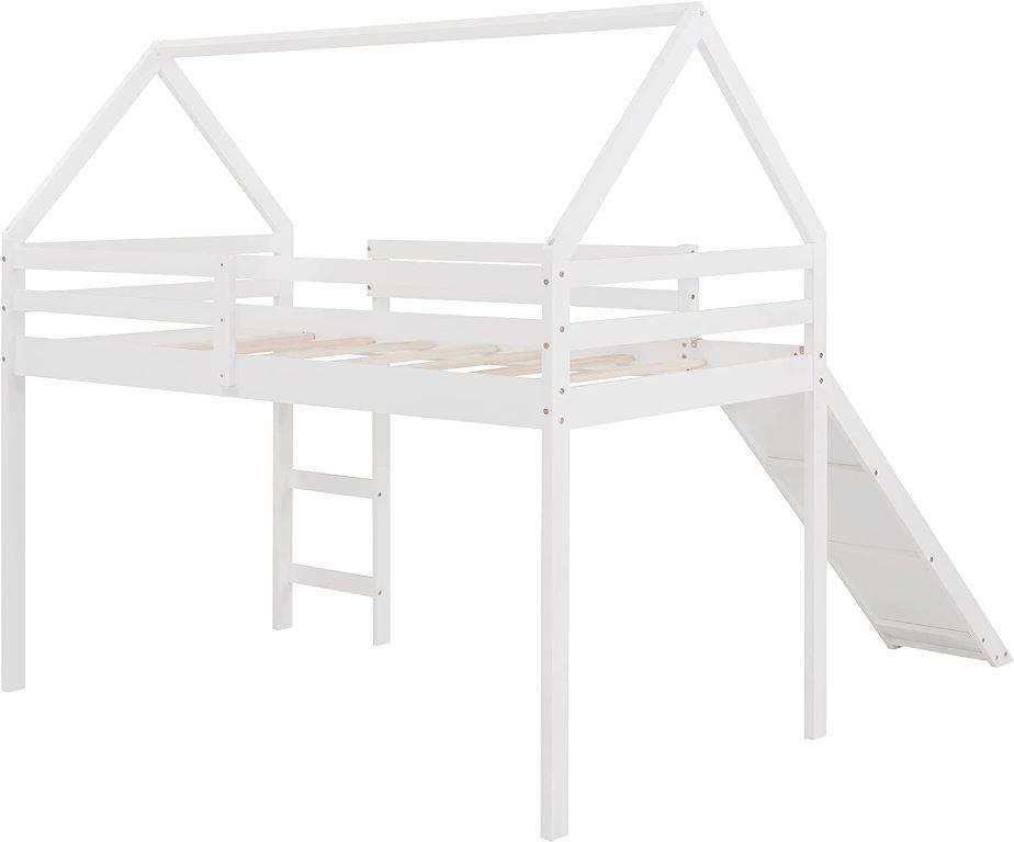 twin loft bed with slide bridge 3