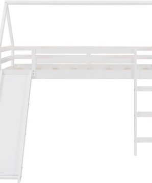 twin loft bed with slide bridge 4