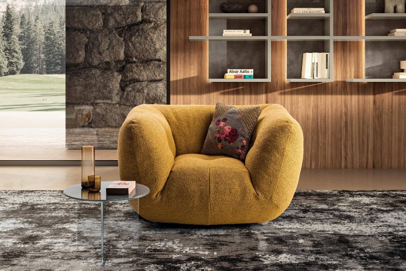Armchair with a rug