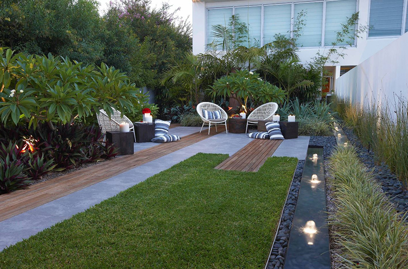 Lush green garden with modern amenities