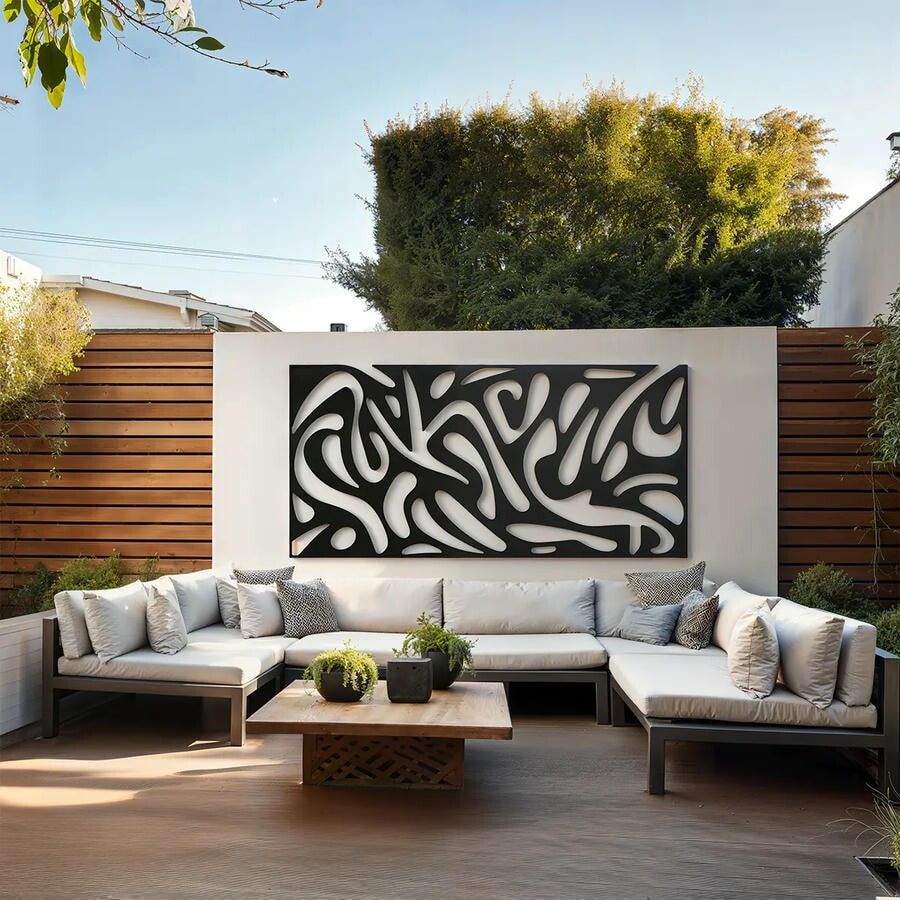 trang-tri-vach-tuong-ngoai-san-voi-tranh-nghe-thuat-dep Modern style outdoor living room
